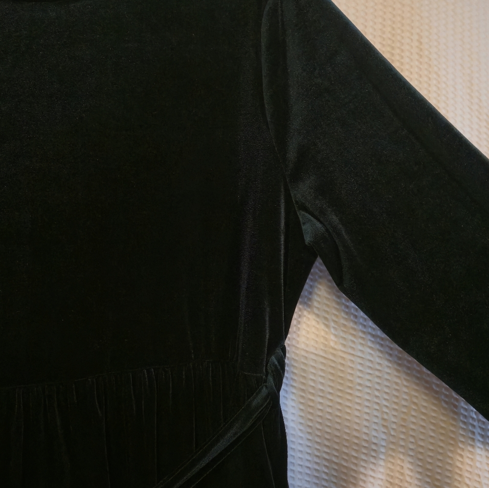 Zattcas Elegant Velvet Velour Dark GREEN Long Sleeve Maxi Dress Belt Pockets XXL - Picture 2 of 5